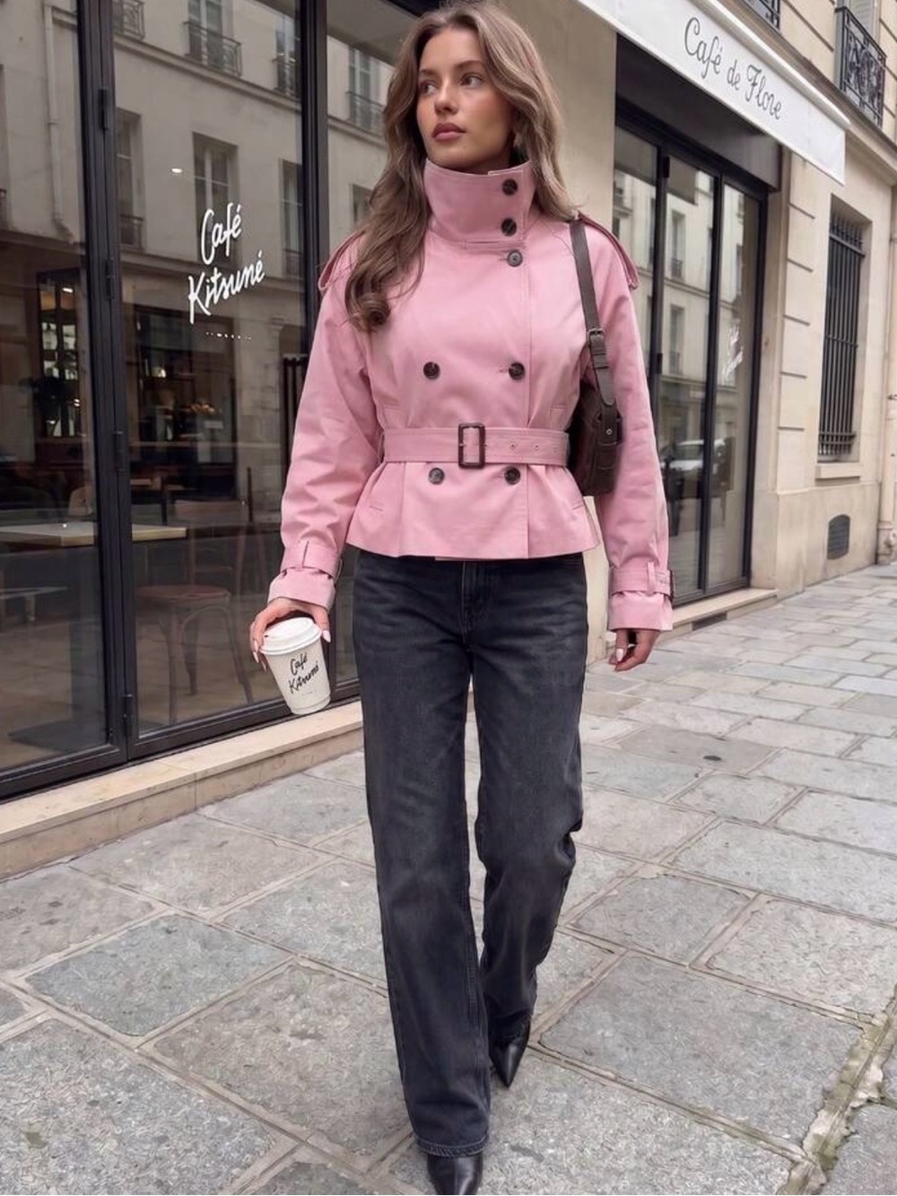 Funnel Neck Women's Pink Short Belted Trench Coat Jacket NWT Size Large